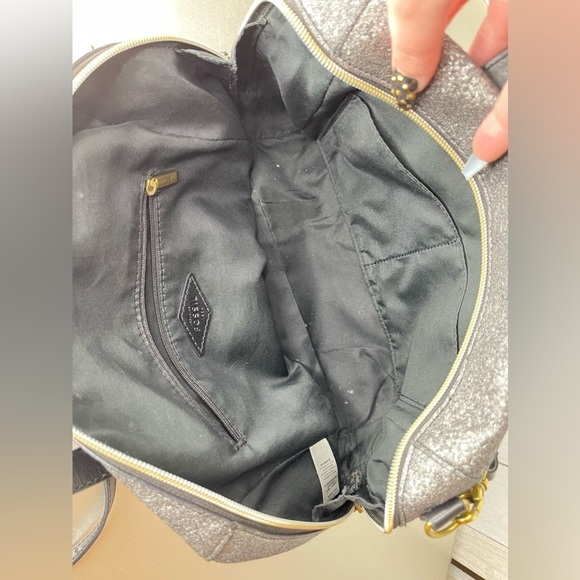 Fossil Sydney Gunmetal & Black Glitter Satchel Crossbody Shoulder Bag - Picture 4 of 8
